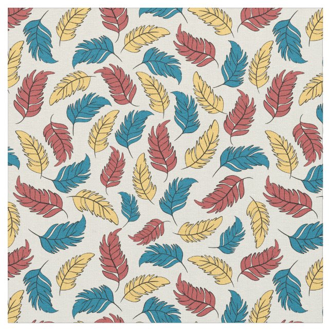 Red, Blue and Yellow Cartoon Feathers on Cream Stoff (Nahaufnahme)