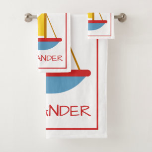 Red Blue and Yellow Toyota Sailboat Personalisiert Badhandtuch Set