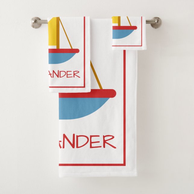 Red Blue and Yellow Toyota Sailboat Personalisiert Badhandtuch Set (Insitu)