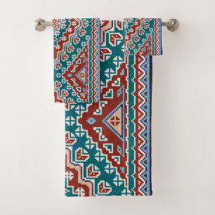Red Blue Aquamarin Native Amerikanischen Ureinwohn Badhandtuch Set