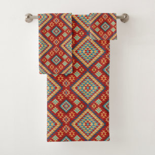 Red Blue Aquamarin Orange Yellow Oriental Kilim Pa Badhandtuch Set