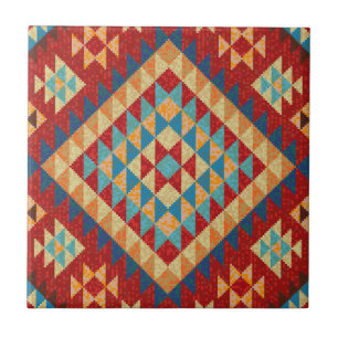 Red Blue Aquamarin Orange Yellow Oriental Kilim Pa Fliese