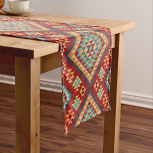 Red Blue Aquamarin Orange Yellow Oriental Kilim Pa Kurzer Tischläufer