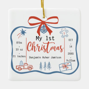 Red & Blue Baby Boy's 1. Weihnachtsgeburtstage Keramikornament