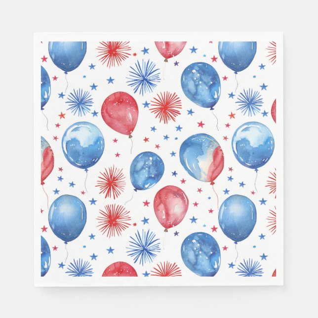 Red Blue Balloons 4. Juli Napkins Serviette (Vorderseite)