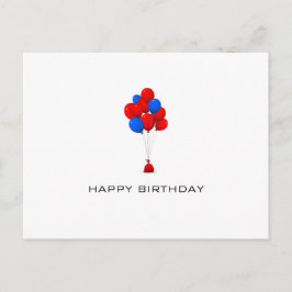 Red & Blue Balloons - Happy Birthday Post Card Postkarte