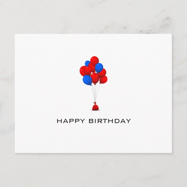 Red & Blue Balloons - Happy Birthday Post Card Postkarte (Vorderseite)