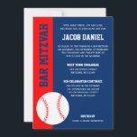 Red Blue Baseball Bar Mitzvah Einladung<br><div class="desc">Moderne Rot-Blau-Baseball-Thema Bar Mitzvah Einladungen. Persönlich für Ihre Veranstaltung.</div>