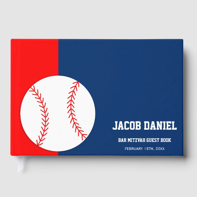 Red Blue Baseball Bar Mitzvah Guest Book Gästebuch (Vorderseite)