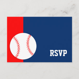 Red Blue Baseball Bar Mitzvah UAWG RSVP Karte