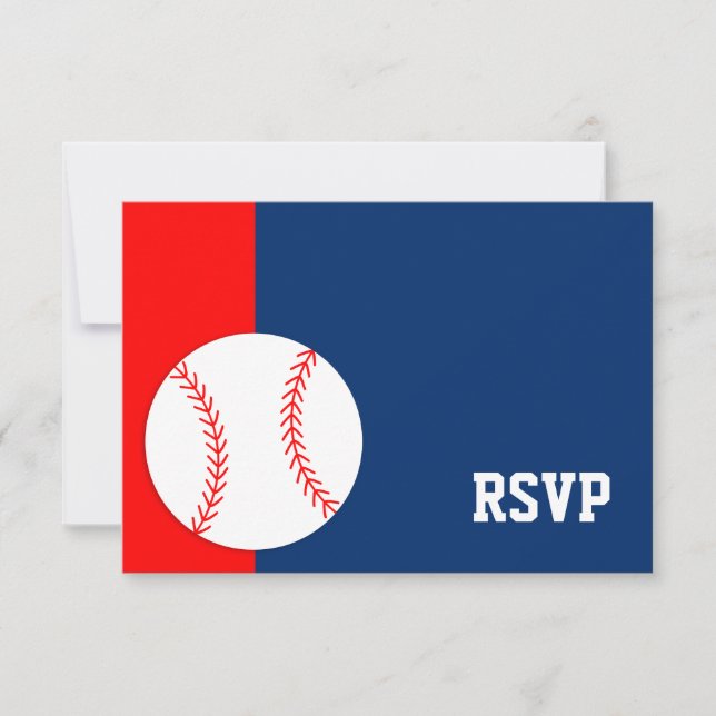 Red Blue Baseball Bar Mitzvah UAWG RSVP Karte (Vorderseite)