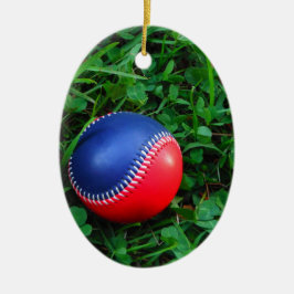 Red & Blue Baseball mit weißem Stitching Keramik Ornament