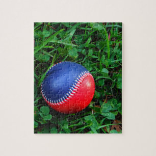 Red & Blue Baseball mit weißem Stitching Puzzle