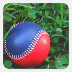 Red & Blue Baseball mit weißem Stitching Quadratischer Aufkleber