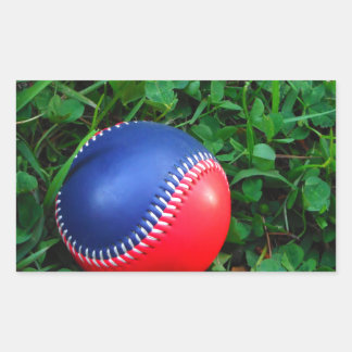 Red & Blue Baseball mit weißem Stitching Rechteckiger Aufkleber