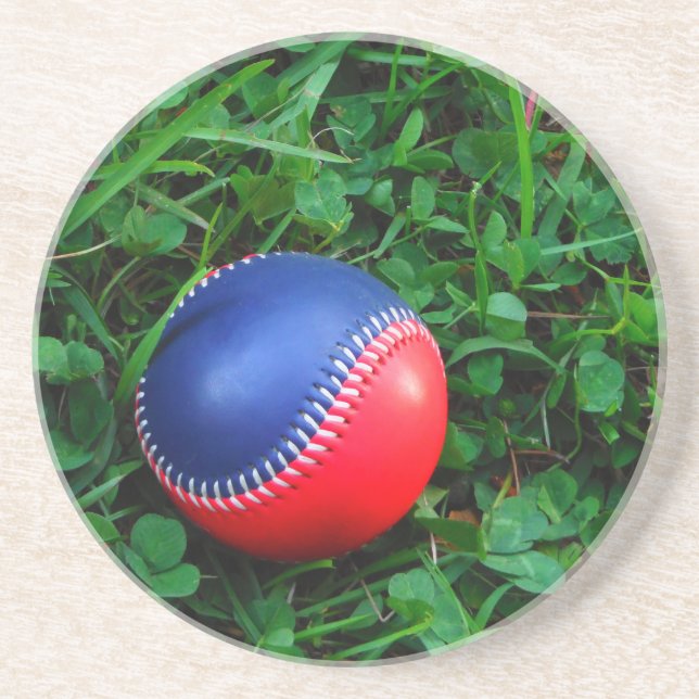 Red & Blue Baseball mit weißem Stitching Sandstein Untersetzer (Vorne)