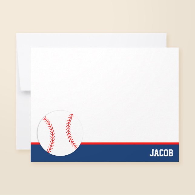 Red Blue Baseball Personalisiert Flat Mitteilungskarte (Von Creator hochgeladen)