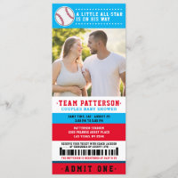 Red Blue Baseball Ticket Couples Baby Dusche Foto