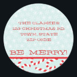 RED BLUE BE LEDIGLICH CHRISTMAS ADDRESS STICKERS<br><div class="desc">EINE ANDERE MÖGLICHKEIT, IHRE RÜCKSENDEADRESSE ZU IHREM CHRISTMAS-KARTENENVELOPE HINZUFÜGEN. NUTZEN SIE DIESE KREISLACKER ODER WÄHLEN SIE EINE DER ANDEREN VERFÜGBAREN FORMULAR AUS. NUTZEN SIE WIE UMSCHLAG AUFKLEBER. ROT, BLAU SEIN FREUNDLICHER URLAUB MAILING FUN ADDRESS ETIKETTEN. ELKE CLARKE© FUN RED SCHRIFTART MIT BLAUEM UND WEISSEM SCHNEEFLAKE HINTERGRUND UND ROT-WEISSE KANDKANE PATTER...</div>