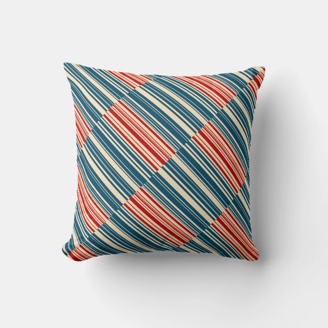 Red Blue Beige Streifen Kissen (Vorderseite)