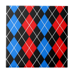 Red Blue Black Raute Diamond Patterndesign Fliese