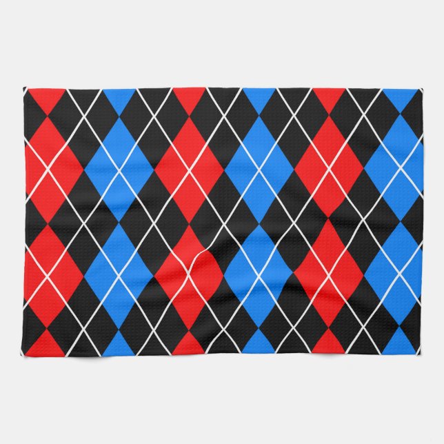 Red Blue Black Raute Diamond Patterndesign Geschirrtuch (Horizontal)