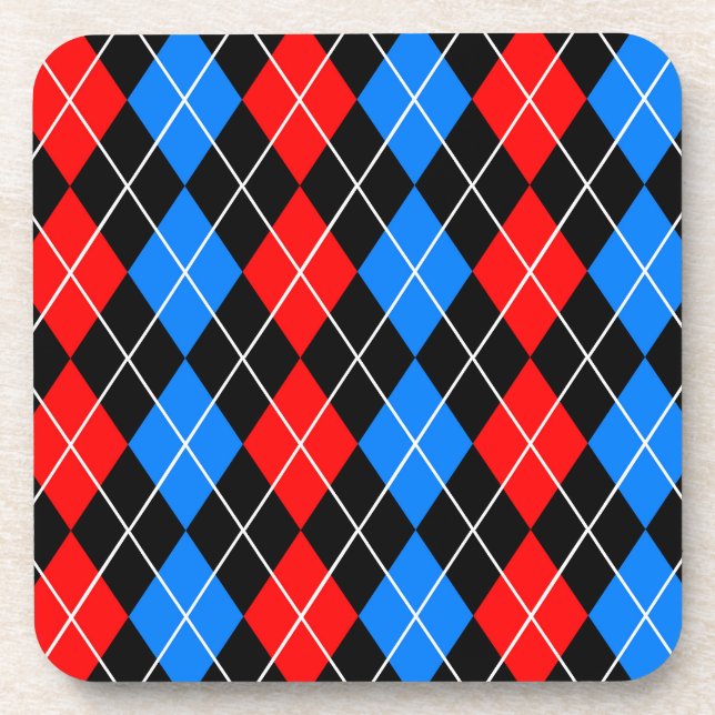 Red Blue Black Raute Diamond Patterndesign Getränkeuntersetzer (Vorderseite)