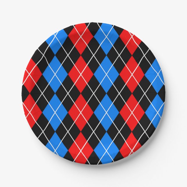 Red Blue Black Raute Diamond Patterndesign Pappteller (Vorderseite)