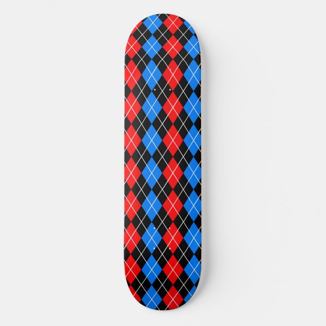 Red Blue Black Raute Diamond Patterndesign Skateboard (Vorderseite)
