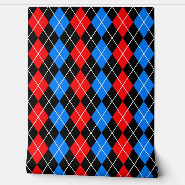 Red Blue Black Raute Diamond Patterndesign Tapete (Abrollen)