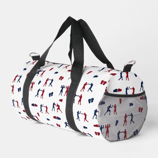 Red & Blue Boxing Gloves Boxer Muster Gym Duffle Bag (Rechte Ecke)
