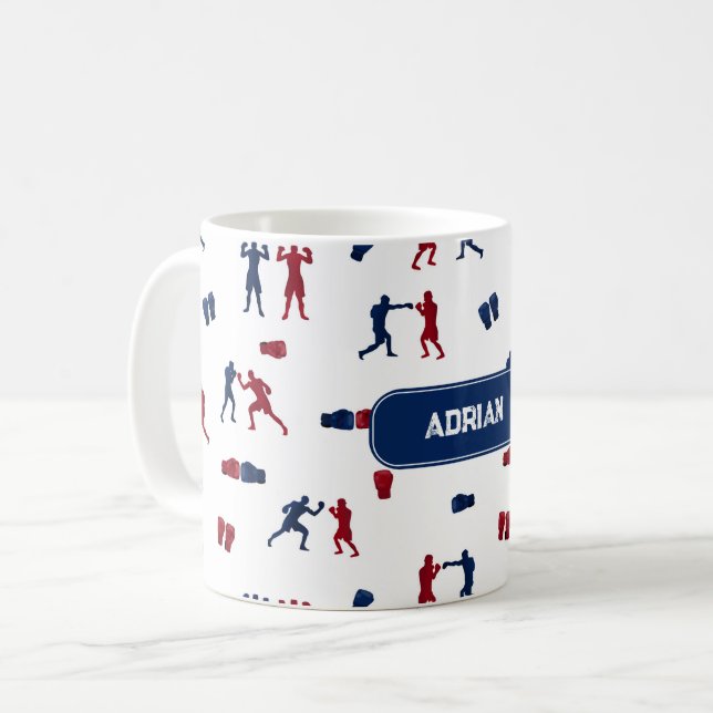 Red & Blue Boxing Gloves Boxer-Muster Kaffeetasse (Vorderseite Links)
