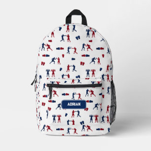 Red & Blue Boxing Gloves Boxer Pattern School Bedruckter Rucksack