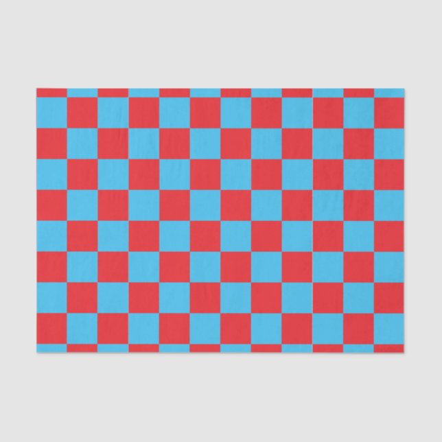 Red Blue Checked Karo Design Seidenpapier (Vorderseite)