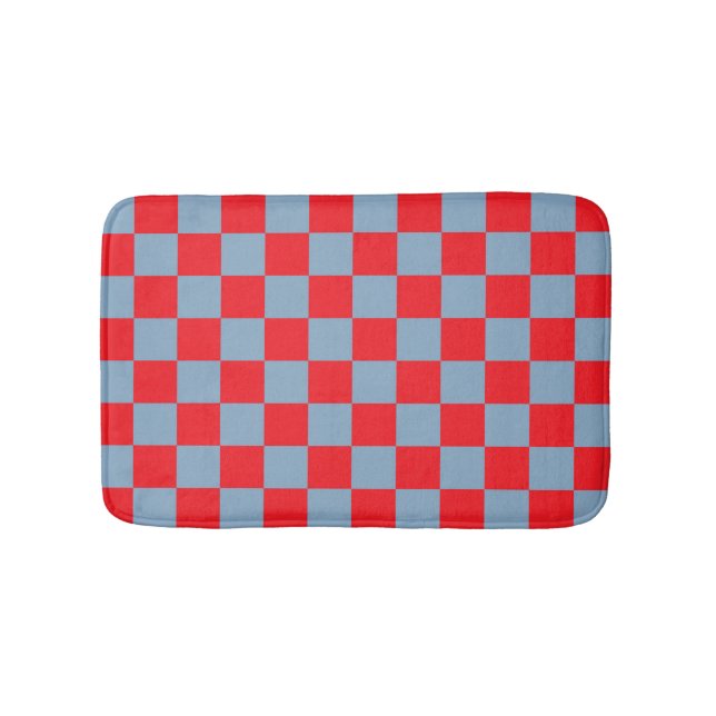 Red Blue Checkered Gingham Pattern Badematte (Vorderseite)
