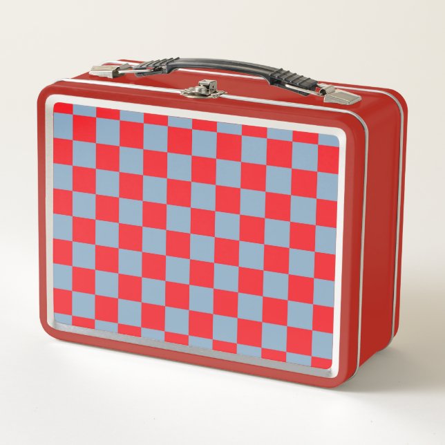 Red Blue Checkered Gingham Pattern Metall Brotdose (Vorderseite)