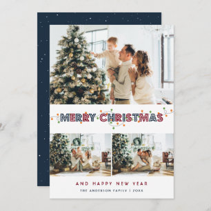 Red Blue Christmas Lights 3 Foto Collage Feiertagskarte