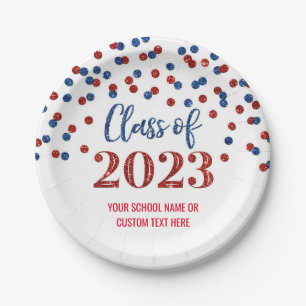 Red Blue Confetti Abschluss 2023 Paper Teller