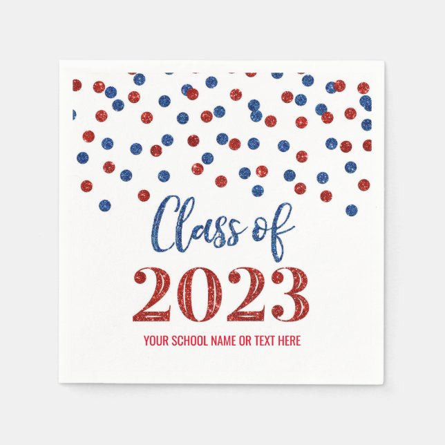 Red Blue Confetti Class of 2023 Napkins Serviette (Vorderseite)