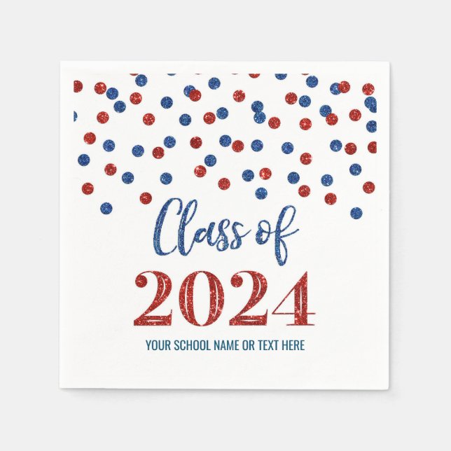 Red Blue Confetti Class of 2024 Napkins Serviette (Vorderseite)