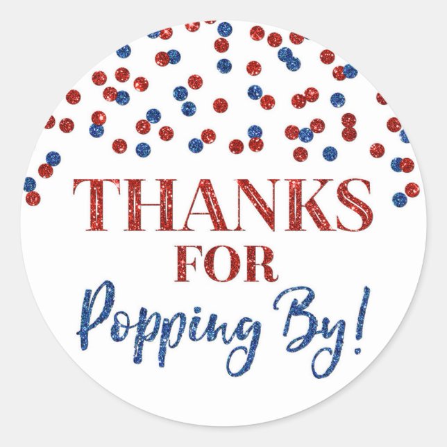 Red Blue Confetti Danke für Popping By Runder Aufkleber (Vorderseite)