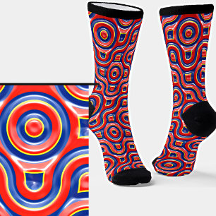 Red Blue Curved 3D Effect Socks Socken