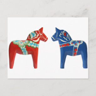 Red & Blue Dala Horse Postkarte