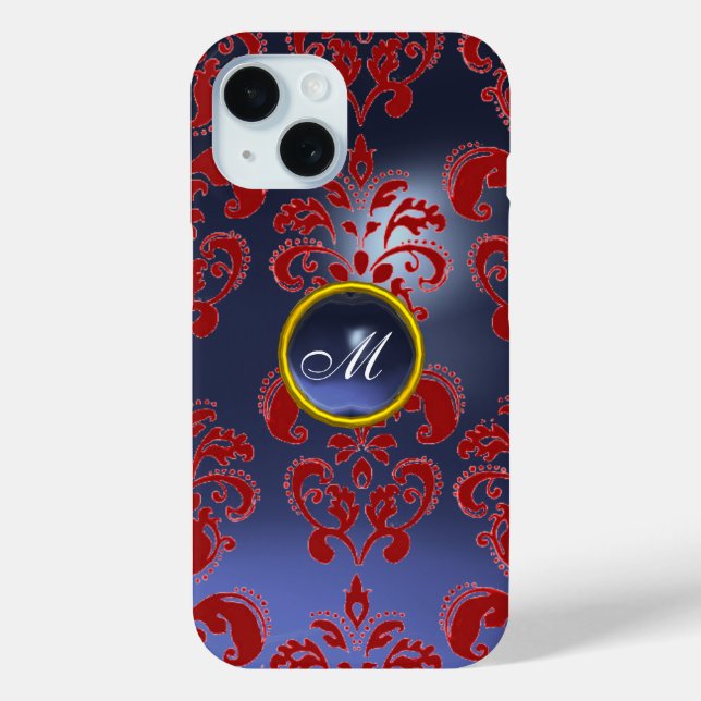 RED BLUE DAMASK GEMSTONE MONOGRAMM Floral Case-Mate iPhone Hülle (Rückseite)