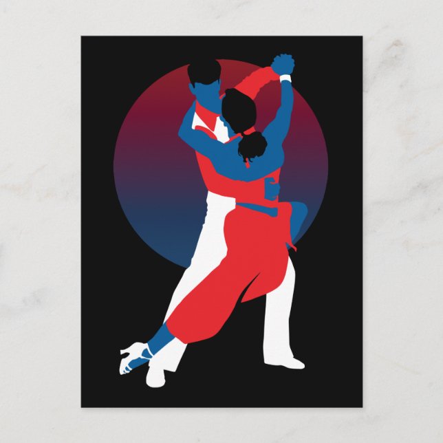 Red & Blue Dancing Silhouette - Tango dancers Postkarte (Vorderseite)