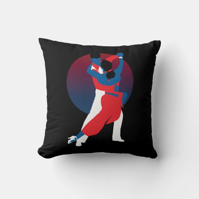 Red & Blue Dancing Silhouette - Tango-Tänzer Kissen (Vorderseite)