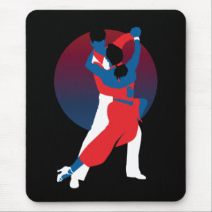 Red & Blue Dancing Silhouette - Tango-Tänzer Mousepad