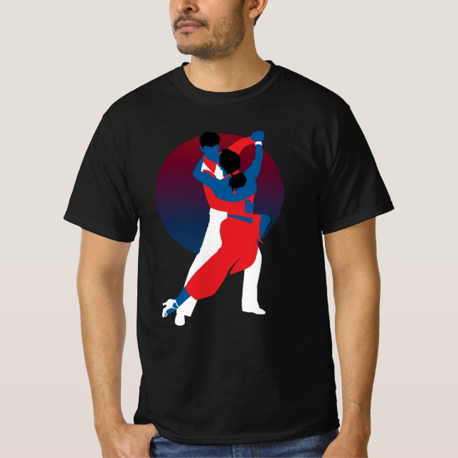 Red & Blue Dancing Silhouette - Tango-Tänzer T-Shirt (Vorderseite)