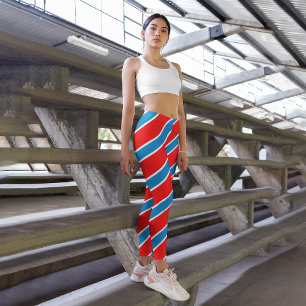 Red Blue Diagonal Stripe Capri Leggings
