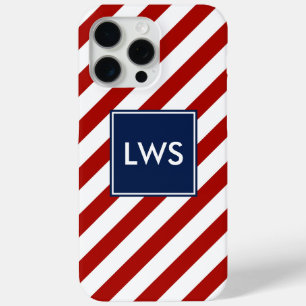 Red Blue Diagonal Stripes Monogramm iPhone 15 Pro Max Hülle